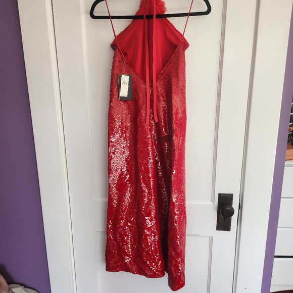 NWT Le Superbe from Anthropologie Kaia Botanica Sequin Midi Dress, Red, Size 8 - Picture 10 of 15